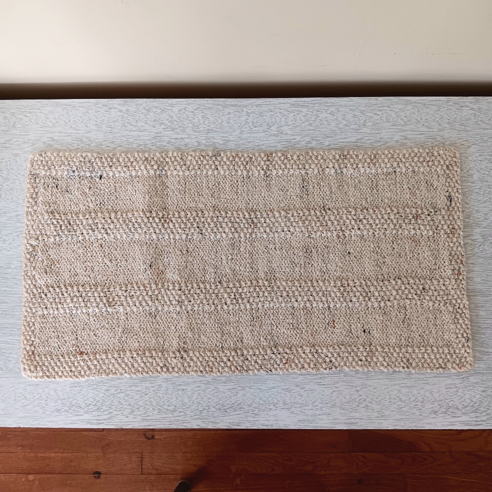 Handmade Handknit Oatmeal Textured Stripe Cotton Blend Short Table Runner - Picture 7 of 8